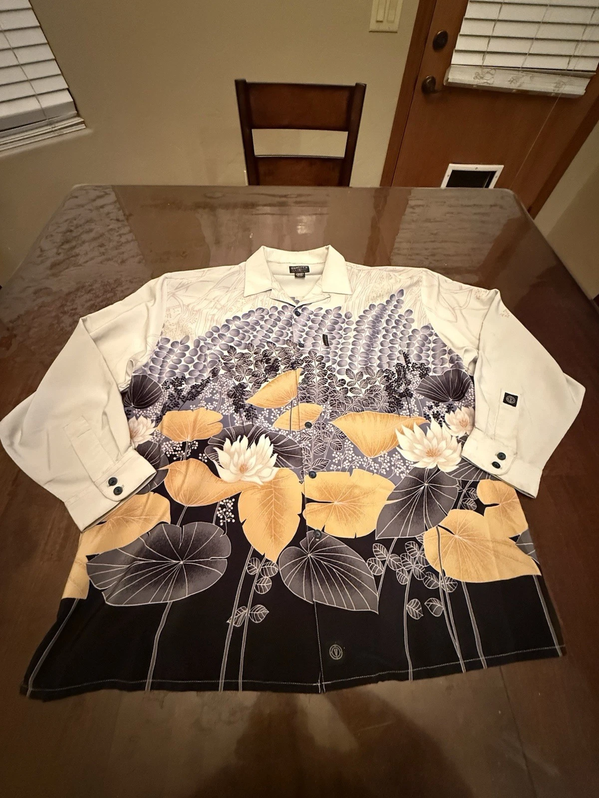 VTG Varcity By No Jokes Xl Floral Hawaiim Print Button Down Loop Collar Shirt