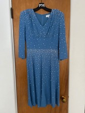 Michael Kors Collection Embellished Long Sleeve Smooth/Folded Blue Dress