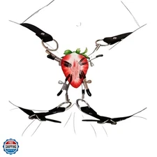 BDSM Set - Labia, Nipple, and Clitoris Clamps with Spreader Strap and Adjusta...