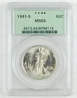1941-S 50c Walking Liberty  Silver Half Dollar PCGS MS64 Green Label Coin C4352