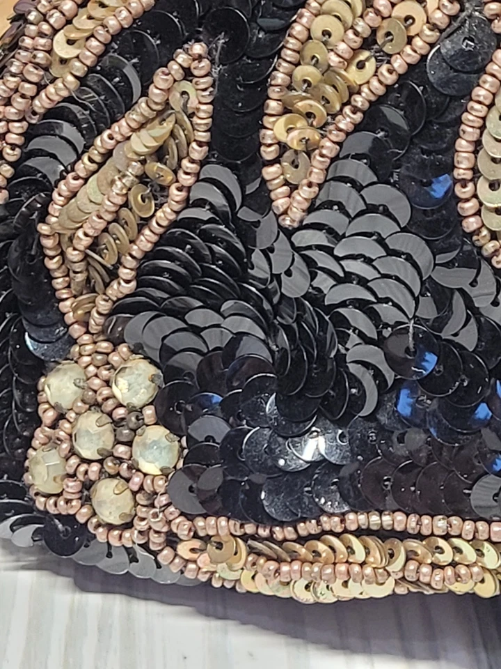 Bolso sin asas vintage años 60 con lentejuelas con cuentas cierre de bloqueo de beso pedrería Bélgica Foto 3 de 4