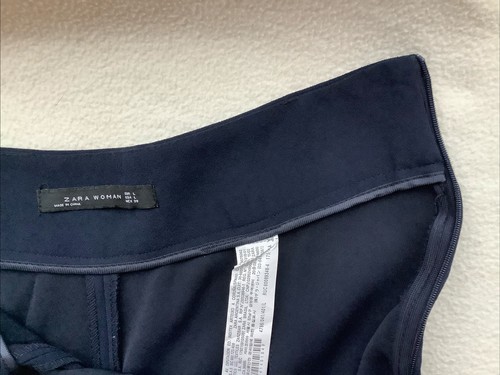 Ladies Zara Navy Blue Wide Leg Ankle Grazer Trousers Size L - Picture 2 of 3