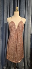 Victoria's Secret Rose Gold Sequin Slip Dress XL Mini Mesh Strappy Party