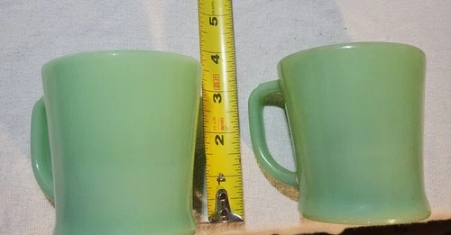 2 Jadeite Fire King Oven Ware Green Coffee cups