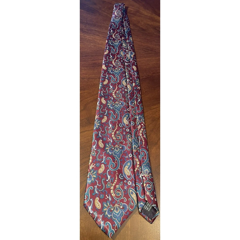 Галстук мужской Buckingham бордовый зеленый 90% полиэстер шелк сделано в США - Изображение 3 из 4