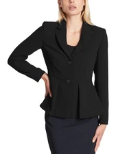 DKNY Womens Petites Suit Separate Business Peplum Jacket Size 2P Black MSRP $129