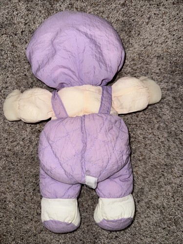 "Muñeco de peluche vintage Uneeda 14"" cara de vinilo cuerpo de nailon púrpura raro difícil de encontrar" - Imagen 3 de 5