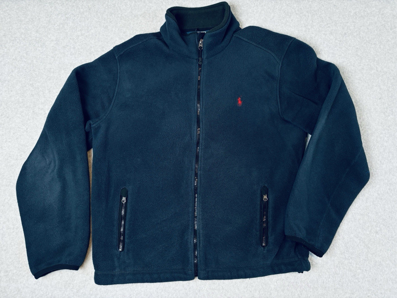 Polo Ralph Lauren Polartec Giacca Cappotto Uomo Pile Full Zip Blu Rosso Pony Large