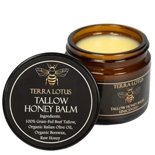 Organic Grass-Fed Beef Tallow Balm with Raw Honey - Moisturizing Cream for Soft,