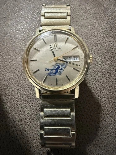 OMEGA Automatic Gold Filled Vintage Men's Wristwatch Day/Date Steel Bracelet