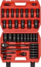38PC 1/2" Drive Master Impact Socket Set Extension Bar Adapters & Ratchet Handle