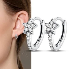PANDACH 925 Sterling Silver Tiny Star Huggie Hoop Earrings For Women Girls Gifts
