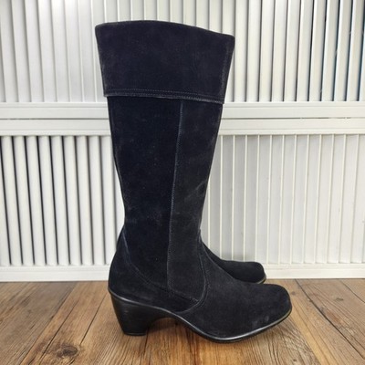 Dansko Risa Tall Black Suede Boots Womens Size 8 Full Zip Mid Calf Riding Heeled