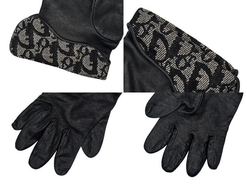 Christian Dior Trotter Line Gloves Canvas Jeepskin D Charm Navy Black Auth Used thumbnail 9