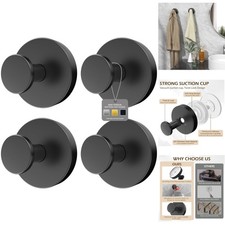 Heavy Duty Shower Suction Cup Hooks - 4 Pack, No Drill, Black Bathroom Organizer