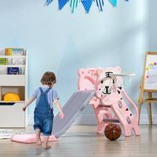 3 in 1 Toddler Slide for Indoors with Basketball Hoop, Pink