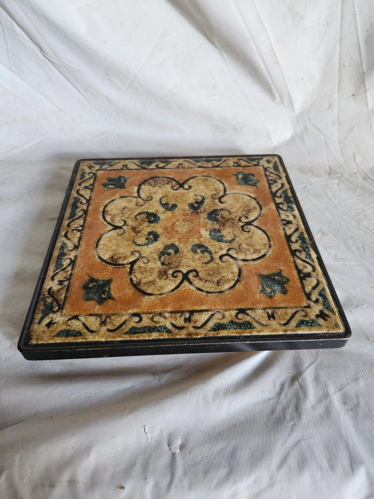 Vintage Mirasol Ceramic Tile Trivet Cork Back Italian Art Hot Plate Monterey CA - product detail image 1