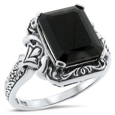BLACK AGATE CLASSIC ANTIQUE STYLE 925 SOLID STERLING SILVER FILIGREE RING  171X