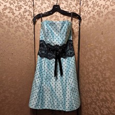 Jessica McClintock Gunne Sax Blue Green Black Polka Dot Lace Dress Size 7