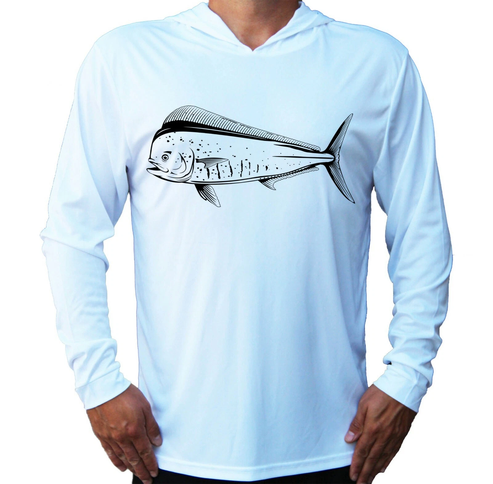 Mahi Mahi Dolphin Fish UV Protected UPF 50 Long Sleeve Fishing Boat Sport Hood