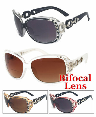 1 or 2 Pairs Rhinestones Womens Bifocal Readers Reading Sunglasses Tinted Lens