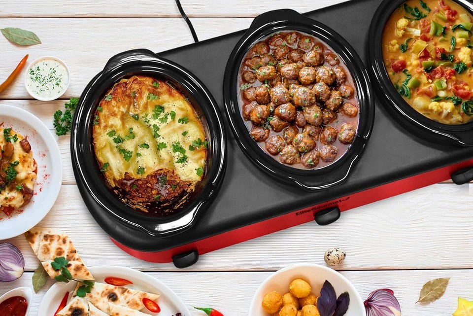 Triple Slow Cooker Buffet Server Adjustable Temp DishwasherSafe Oval