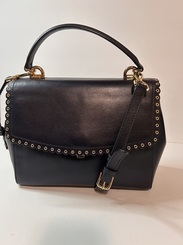 Michael Kors Ava Scalloped Satchel Shoulder Bag Blue Leather Gold Hardware EUC - Picture 16 of 20