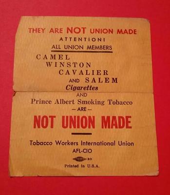 tobacco workers union RARE VINTAGE TOBACCO WORKERS UNION 