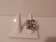 vintage rhinestone statement costume jewelry ring expansion band big square face