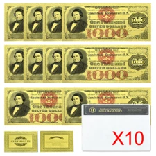 US 1000 Dollars Gold Foil Banknotes 10pcs in Shell Plastic Money Souvenir