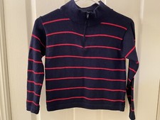 Busy Bees Kids Zip Breton Sweater Striped Navy Blue Red Cotton Boys Size 10