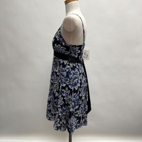 INC International Concepts Women's Bubble Dress 6 Petite Black Blue Floral Silk - Picture 2 of 10