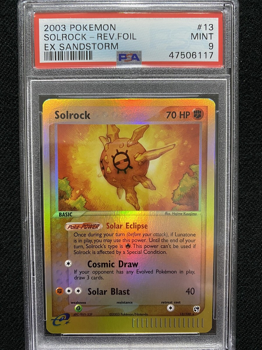 2003 Pokemon EX Sandstorm Solrock Reverse Foil 13/100 PSA 9 Mint