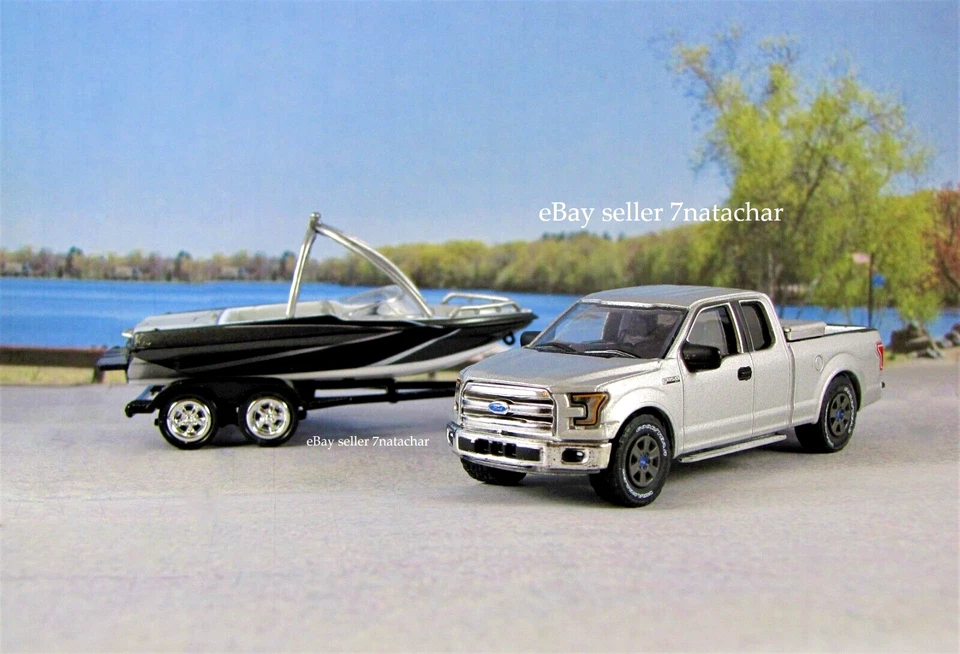 2015 - 2020 Ford F150 + Bowrider Ski Boat Truck Trailer 1/64 Scale Model Set - Image 4 of 4