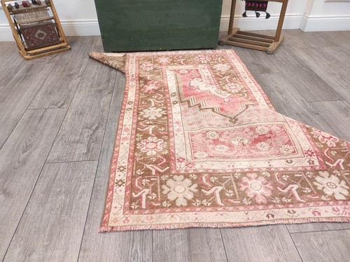 Geometric Design Hand Knotted Vintage Turkish %100 Wool Red & Brown Area Carpet - Picture 10 of 10