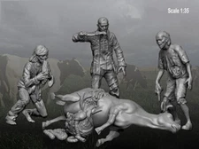 1/35 Zombie - Cow Massacre Include 3 figures & 1 Dead Cow toy Resin Model Miniat