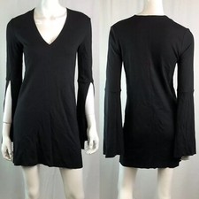 Zara Collection Women’s Black V-Neck Bell Sleeve Mini Shift Tunic Dress Small