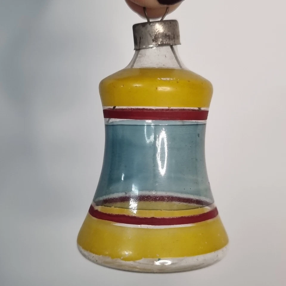 Campana de vidrio sin plata vintage de la Segunda Guerra Mundial adorno de Navidad dorado azul Foto 2 de 4
