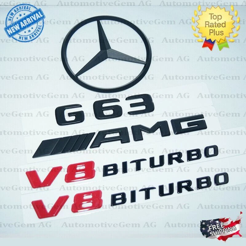 G63 AMG V8 BITURBO 后星徽章黑色徽章组合套装适用于梅赛德斯 W463 W464 — 第 3/4 张图片