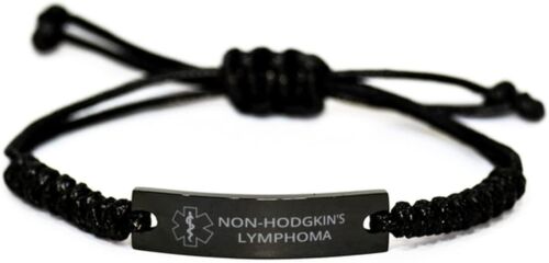 Medical Alert Black Rope Bracelet, Non-Hodgkin's Lymphoma Awareness,SOS Bracelet