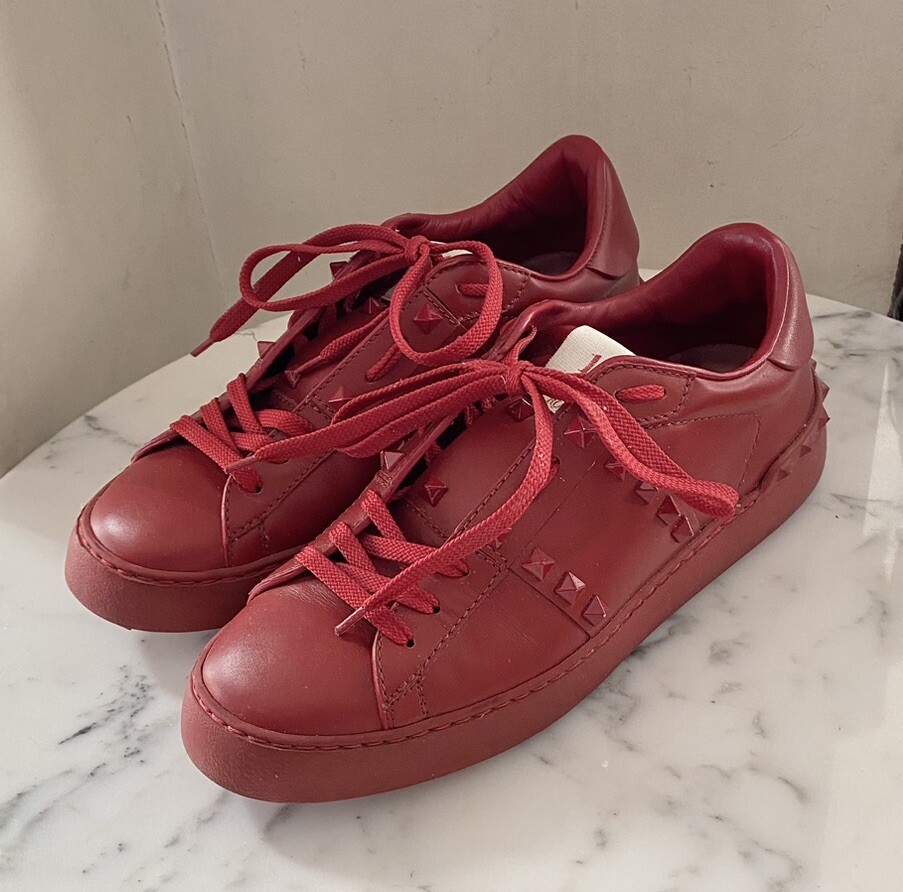 稀少 VALENTINO(ヴァレンティノ)Rockstud Leather Sock Sneakers Valentino Rockstud Open Leather Sneaker Women's Size US 8.5