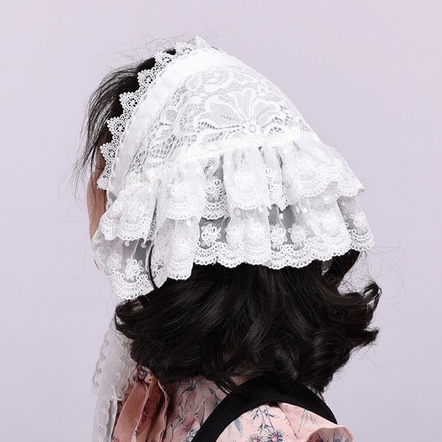 Victorian Lolita Girls Head Scarf Triangle Embroidered Veil Headdress - Picture 6 of 10