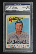 Walter Alston (d.1984) HOF Dodgers Autographed 1960 Topps #212 Signed Card PSA 