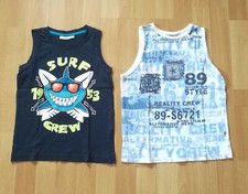 Boys 2 Tank Tops T-Shirts Blue White Surf Shark Print Size 110/116