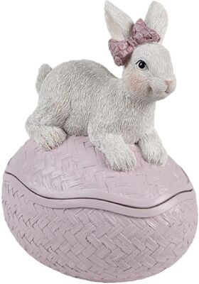 Clayre & Eef Dekoschale mit Deckel Hase auf Osterei Rosa 9x13x16 cm