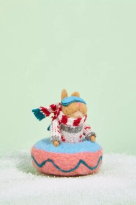 New Anthropologie Alpine Snow Tubing Bulldog Felt Wool Christmas Tree Ornament