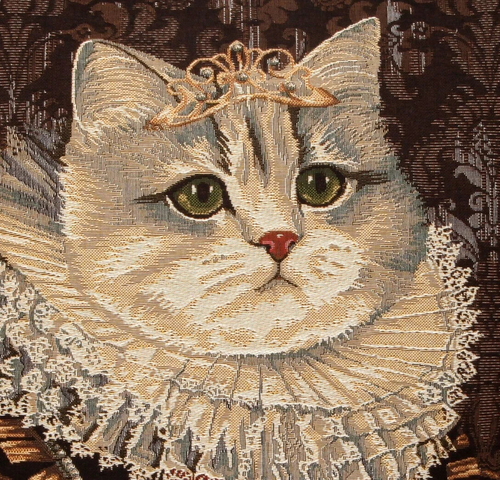 NEW CAT WITH CROWN C 18" X 18" BELGIAN TAPESTRY CUSHION COVER WITH ZIP, 3041 - Picture 3 of 5