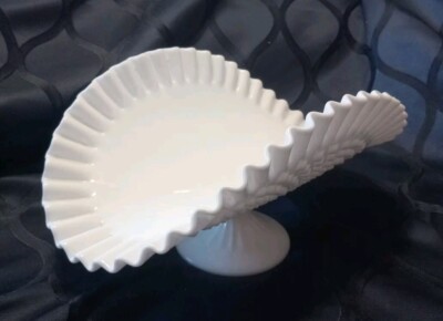 Vintage 1959 Fenton  Milk Glass Hobnail Pedestal Banana Bowl 12in.  So Pretty!!!