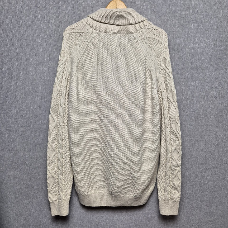 Marks And Spencer Cable Knit Cardigan Mens Large Beige Chunky Classic