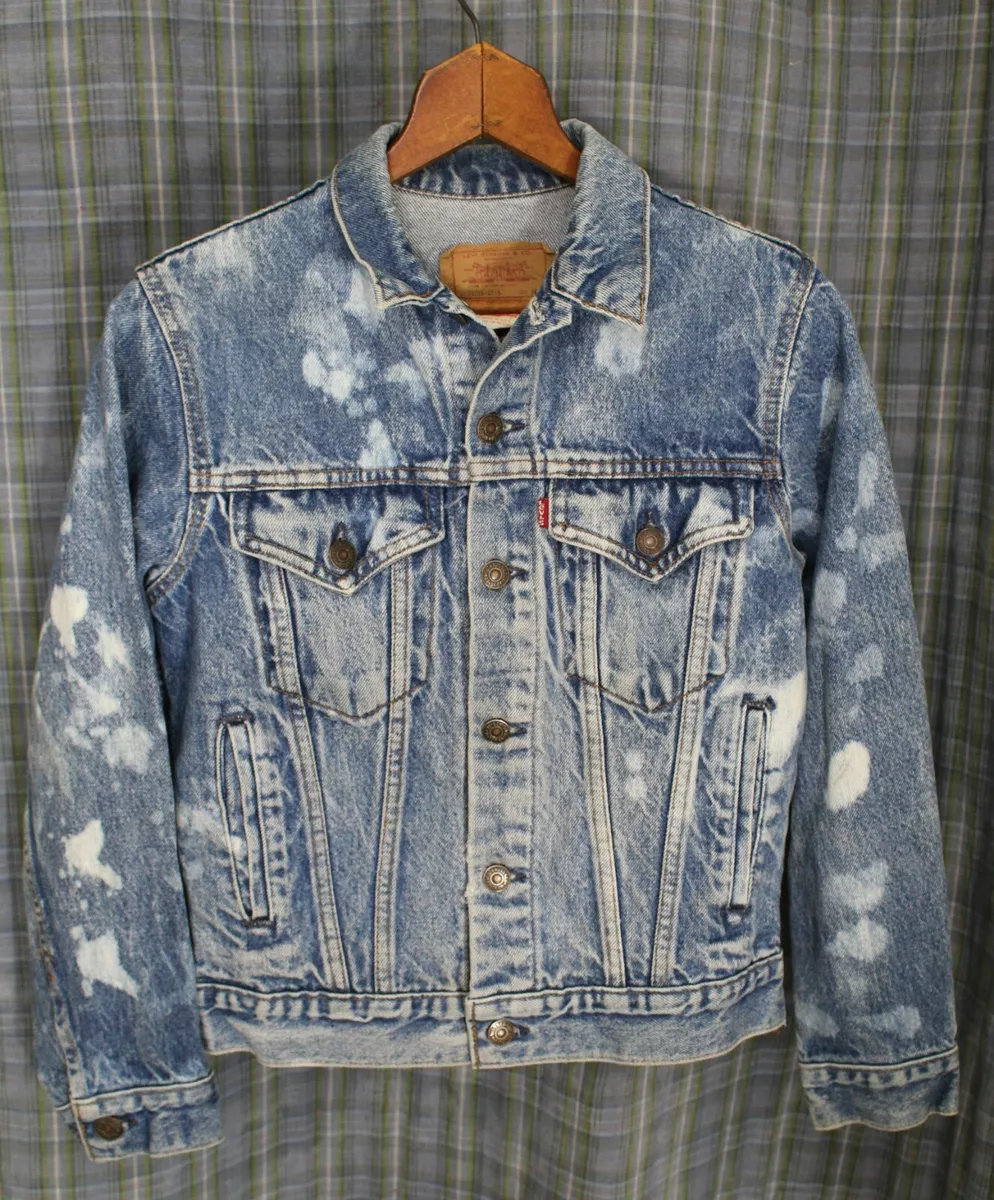 Vtg 1980's 80's Levis 70706-0216 Size 16 Acid Washed Denim Jacket Punk Metal